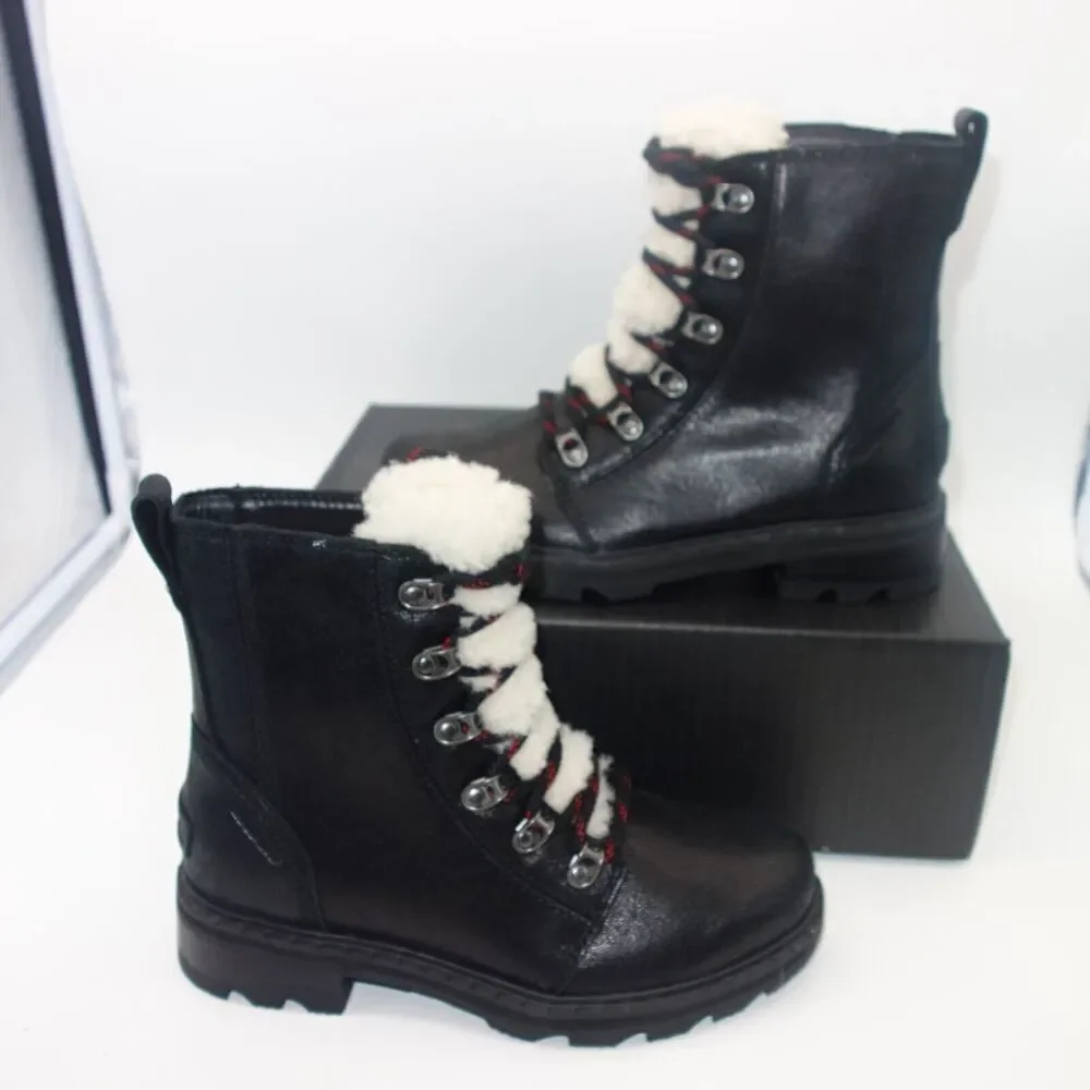 NEW Sorel Women's 5 Lennox Lace Cozy Boots Waterproof Shearling Lug  Black
